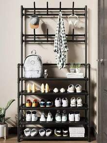Zapatero Perchero de 4y5 Niveles con Ganchos: Espacio ahorrador, Organiza Zapatos, Ropa y Bolsos en la Entrada - Negro - Ver 5