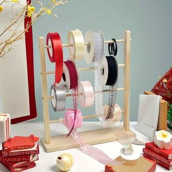 1pc Wooden Ribbon Organizer For Sewing, Gift Box Packaging And Yarn Storage, Vertical Desktop Wooden Ribbon Rack, Thread Organizer For Crafts, With Spool Holder, Ribbon Storage Rack, Multi-Size Yarn Ball Rack, Multifunctional Necklace Bracelet Jewelry Display Stand, Suitable For DIY Craft Room, Bakery, Gift Shop, Flower Shop And Everyday Home Use