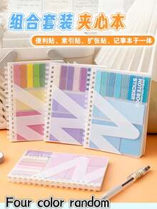 1件多功能筆記本，含40張便箋紙、160張索引貼紙、20張可擴展貼紙、60頁橫線頁，隨機顏色，學校用品 - 彩色 - 查看 13