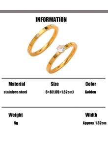 2pcs Stainless Steel Golden Yellow Simple And Ultra-Fine Engagement Couple Rings, Suitable For Women's Daily Decoration Or Wedding Proposals - Gold - View 8