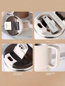 1pc 12oz Stainless Steel Vacuum Insulated Travel Mug With Handle, Double Wall Thermal Coffee Cup With Sliding Lid, Leak-Proof & Spill-Proof Milk/Coffee Cup, Large Capacity Drinkware For Home, School, Office, Camping - Multicolor - View 6