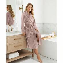 NY Teads Womens Fleece Batobe - Shawl Collar Soft Plush Robe Spa Robe - Topo+M - 查看 5