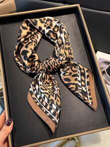 1pc Faux Silk Leopard Print 70cm Square Scarf, New Spring/Autumn Bandana, Women's Versatile Waist Belt, Bag Decor, Headband, Fashion Neckerchief - Light Brown - View 2