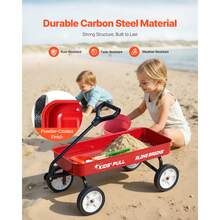 Pull-Along Wagon For Kids, 39 Inch Toddler Wagons, Supports Up To 176 Lbs, All-Terrain Wagons With Handle, Utility Wagon Cart Birthday Present For Kids Gardening Beach Camping, Red - Red - View 3