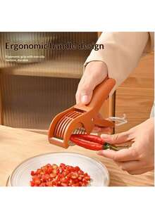 1个便捷高效的不锈钢手动切片器，不锈钢材质，操作简便省时，适用于家庭烹饪/聚会、备餐/减肥餐/野营烹饪，厨房切菜小工具，可切多种水果和蔬菜，可用洗碗机清洗，毕业季/情人节必备厨房好物 - 彩色 - 查看 2