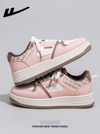  1 par de Zapatos casuales de suela gruesa con cordones para mujer WARRIOR, zapatos planos de exterior de suela blanda para invierno, zapatos de uso diario, de punta redonda, tacón bajo antideslizante, de unicolor elegante y suela blanda, adecuados para estudiantes que toman fotos de graduación, zapatillas casuales de caña baja para mujer