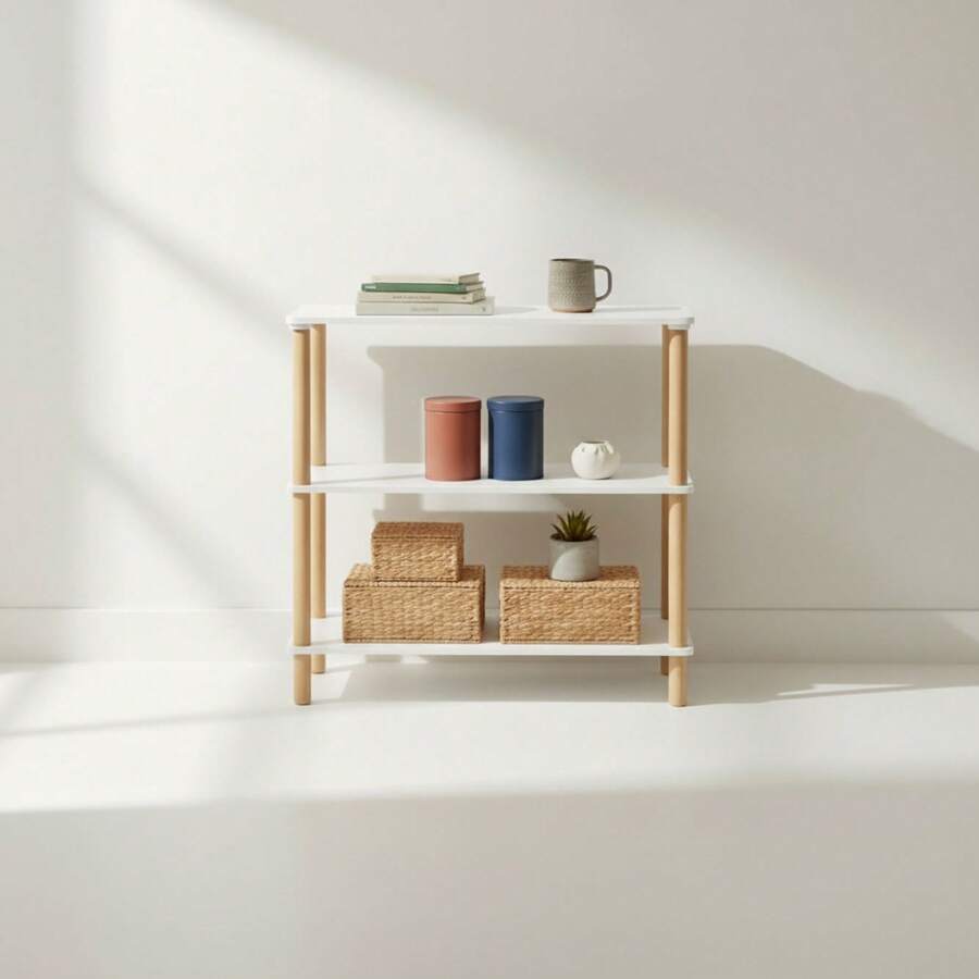 Ecommerc3 MOBLEKIT | 木質、金屬和竹製輔助置物架,無需螺絲即可組裝,多功能家具,不同層數,可用於收納書籍、鞋子和家居裝飾品 - 免費送貨 ✅ 24/48 小時送達西班牙大陸 - Blanco - 80x35x75 厘米 - 查看 1