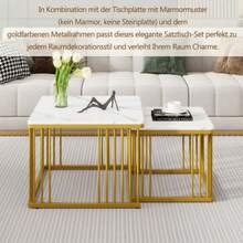 WF326269AAW (Image Change) Set Of 2 Square High-Gloss Marble-Effect Coffee Tables, Nesting Tables With Gold Legs, 60*60*45cm And 45*45*40cm, Versatile Use - White - View 3