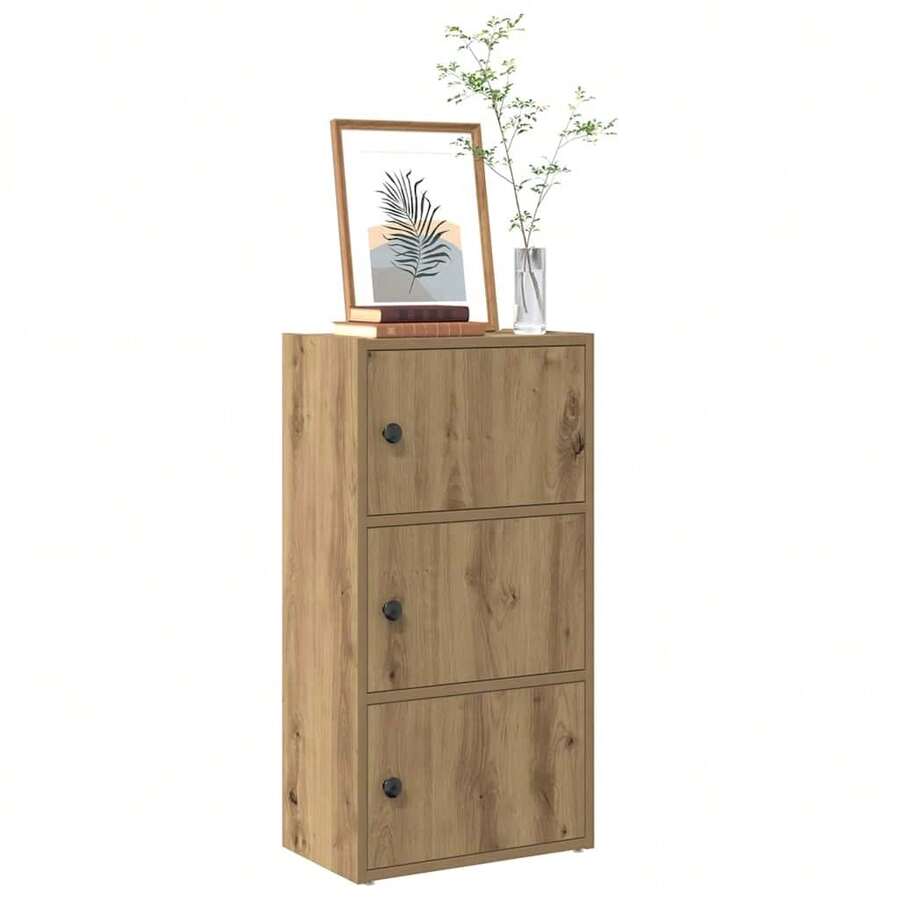 Libreria vidaXL in legno composito di rovere artigianale, 40x24x77 cm - Castano - Visualizzare 1