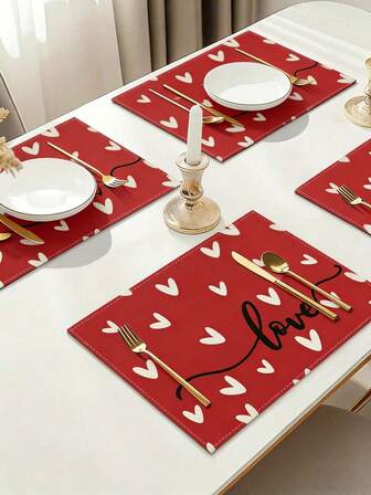 4/2pcs Pink Christmas Theme Placemats, Cute Snowman & Snowflake Pattern - Washable, Durable Table Mats To Protect Kitchen Tabletop, Suitable For Christmas Decoration, Dining Table, Living Room, Study, Bedroom, Home Decor, Christmas Gift, Create Holiday Atmosphere