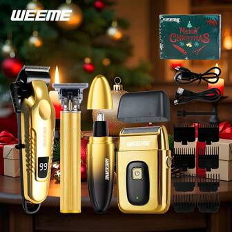  WEEME 4pcs/3pcs/1pc DIY Haircut Kit Luxury Gift Set, Men's Professional Cordless Haircut Kit, Home Premium Grooming Clipper, Christmas Gift Box, Gift For Father, Husband And Son
