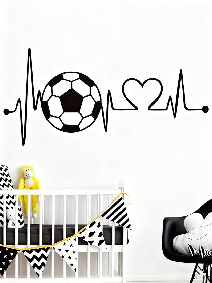 1 Pc Football, Headphone, Heartbeat Wall Decal For Bedroom/Living Room Decor, Suitable For Boys Room Wall Decoration - The Heartbeat Of Football - View 1