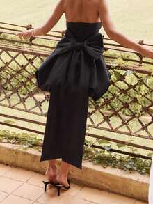 LUNA Vestido sin tirantes negro/rosa para mujer con lazo en la espalda, vestido sin tirantes, minifalda, adecuado para bailes de graduación, fiestas de cumpleaños y fiestas de música. - Negro - Ver 3