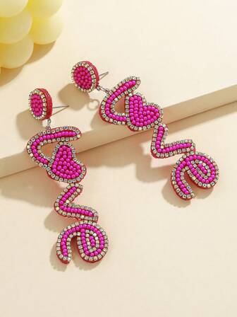 A Pair Handmade Romantic Rice Bead Pearl Rhinestone Heart Earrings - Romantic Ambiance Earrings, Gorgeous Exquisite Lightweight Non-Pressure Wear, For Valentine's Dates, Bestie Gatherings, Daily Wear Eye-Catching