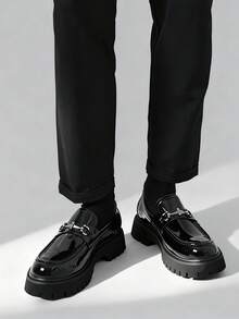 New British Style Designer Men's Slip-On Loafers, Vintage Vibe, Soft & Comfortable, Round Toe, Elegant Formal Leather Shoes, Glossy Patent Leather, Non-Slip Thick Sole, Suitable For Casual, Dating, Party, Wedding, Gifting. Please Order One Size Up As It Runs Small.