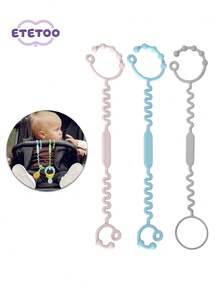 ETETOO 3 món đồ chơi treo xe đẩy em bé, kẹp giữ núm vú giả bằng silicon và giá đỡ cốc, phụ kiện ghế ăn dặm chống thất lạc. - Nhiều màu - Xem 12