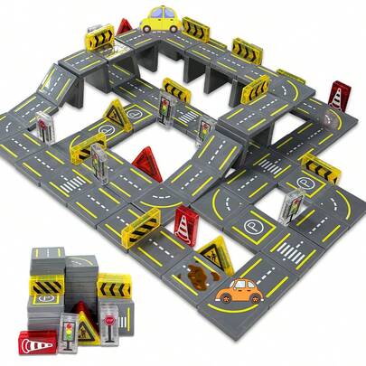 Magnetic Road Set With Car Set Magnet Building Blocks For Children's Toys, Preschool Sensory Construction Toys, Random Colors For Children 3+