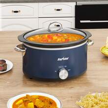 3QT Compact Slow Cooker & Food Warmer With 3 Temperature Settings, Removable Ceramic Pot, Dishwasher- Glass Lid, Stainless Steel - Blue - Xem 7