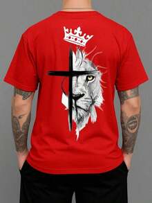 Men's Crew Neck T-Shirt, 100% Cotton, Comfortable Shirt, Religious Print, Stylish Shirt - Đỏ - Xem 1