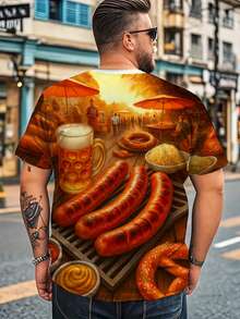 Camiseta de manga corta con estampado de comida divertida para hombres de talla grande, camiseta casual de cuello redondo personalizada de talla grande, ropa deportiva de verano - Multicolor - Ver 5