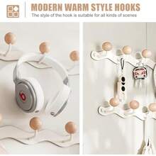 New 2-Pack Coat Rack Wall Mounted Anti-Tear Wooden Ball Coat Hook Rail Heavy Duty Metal Clothes Hanger Wall Hook For Entryway Bathroom Bedroom Kitchen White 5 Hooks - White - View 8