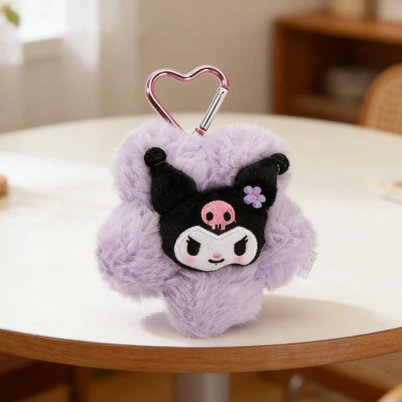 Miniso Flower Plush Charm Purple Cloud Shape Skull Flower Embroidery Heart-Shaped Hook Bag & Keychain Decoration(1 PC) - Multicolor - View 1