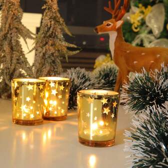 1/3/6 st gula stjärnljusstakar med önskemotiv, lämpliga för ljusstakar i kvicksilverguld i glas i bulk, perfekt för bröllopsdekorationer, festtillbehör, matbordsdekorationer för högtider, bordsdekorationer i vardagsrum, ljusstakar, ljus ingår ej