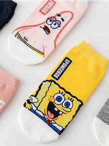 SpongeBob SquarePants 5 đôi tất cổ ngắn nữ, tất in hình hoạt hình phong cách thường ngày, thích hợp cho mùa xuân, hè, thu, phù hợp mặc hàng ngày, đi du lịch, đi học, tất cổ thấp. - Nhiều màu - Xem 6