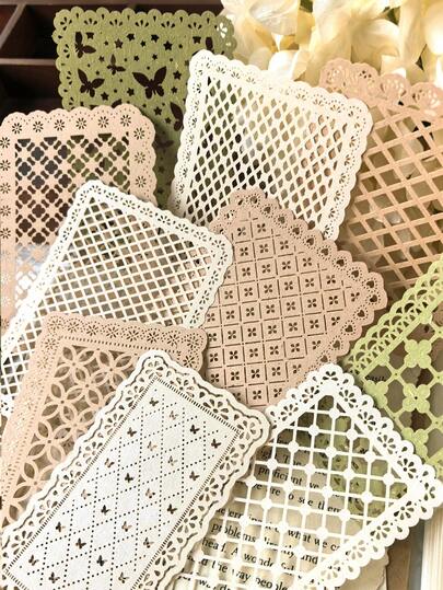 10 Stück/Packung Vintage ästhetische Blumen Hohlspitze Muster Rahmen Material Papier Junk Journal Planer Scrapbooking Vintage Spitze Dekorative DIY Bastelpapier Schulanfang