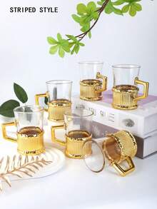 6pcs Set European Style Gold Plated Embossed Cups, Gold Embossed Tea/Coffee Cups, Living Room Decor Cups, Hotel Commercial Cups, Home Party Tea/Coffee Cups, Creative Drinking Cups - Multicolor - View 15