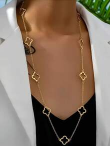 1pc Women's Elegant Vintage 2025 Gold Sweater Chain, Personalized Valentine's Day Gift, Metal Online Celebrity Autumn/Winter Bestseller - Yellow Gold - View 3