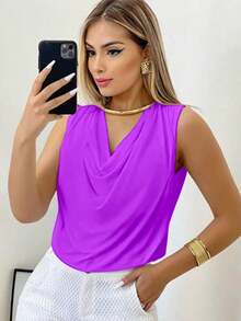 Women's Tank Top In Supplex Fabric With A Simple Cowl Neck, Perfect For Summer. - Fucsia - View 1