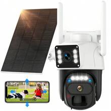 [Hawkray]Solar Dual-Lens Cameras Wireless Outdoor 360°PTZ Dual-Screen 3MP Security Cam For Indoor Outdoor-IP 66 Waterproof With Color Night Vision,Two-Way Talk,PIR Human Detection,Auto Tracking,Spotlight/Siren Alarm, 2.4/5Ghz WiFi6 Cloud Storage Wall Cctv - Đen và trắng - Xem 7