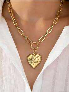 1件时尚字母和心形吊坠项链 - 金色相盒愛心 - 查看 2