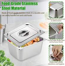 Juego De 10 Insertos Para Bufé De Acero Inoxidable Con Tapa, Bandejas Gruesas De Acero Inoxidable Para Restaurantes Comerciales, Recipientes De Comida A Vapor Para Cocinar Platos Buffet, 1/2 Pulgada, 10cm - Plateado - Ver 7