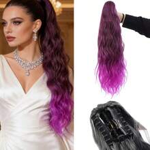 20 Inch Curly Ponytail Extension For Women - Heat-Resistant Synthetic Fiber, Ombre Color Wig For Parties, Weddings & Evening Events, Easy-To-Wear Clip-In Design - 彩色 - 查看 10
