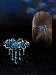 1pc Fashionable Rhinestone Decor Fringed Hair Clip Clamp For Women,Hair Accessories,Hair Barrettes Hair Clips Claw Clips, School Stuff, Looks Of Party - 彩色 - 查看 7