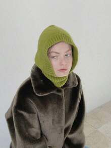 1pc Designer Knitted Knitted Balaclava Hat, Winter Warm Beanie Cap Women, Fashion - 綠色 - 查看 5