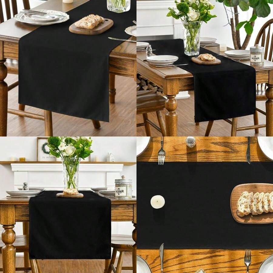 Artoid Mode Camino de mesa color marrón claro, decoración de cocina y comedor para temporada de otoño, lavable, para decoración de fiesta en el hogar, 13x72 pulgadas(13" x 72", Table Runner Negro) - Multicolor - Ver 1