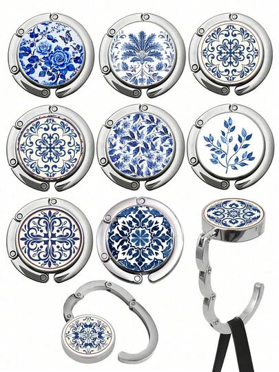 1 adet Vintage Mavi ve Beyaz Seramik Duvar Askısı - Zarif Masaüstü Dekoru, Çiçek Desenli, Kompakt Seramik Çanta Askısı, Ev, Ofis veya Hediye Olarak Uygun, Ofis Dekorasyonu | Çiçek Desenli Tutucu