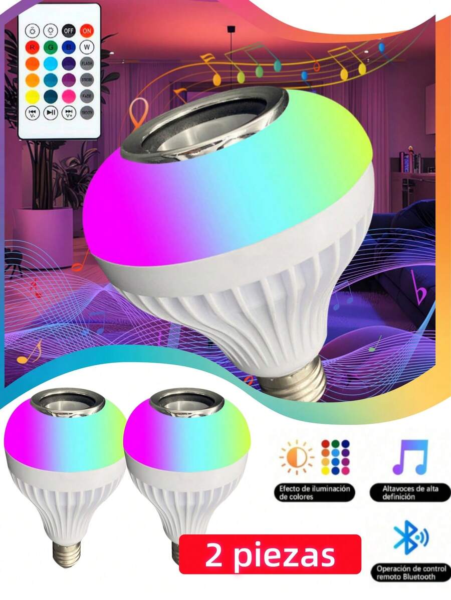 Bombilla LED regulable, bombilla de luz RGBW de cambio de color A21, 16 opciones de color y 4 modos de iluminación, 9W equivalente a 60W, AC 110-130V, base de rosca E26 con control remoto para decoración del hogar, dormitorio, escenario, fiesta - 1 paquete - 2 piezas - Ver 1