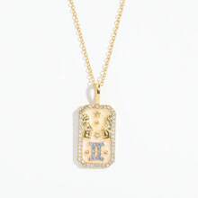 Collar con colgante de carta de tarot vintage y 12 signos del zodíaco, collar con dije cuadrado de oro con incrustaciones de strass y nácar, mejor regalo de joyería para mamá/hija/pareja - Collar cuadrado del zodiaco - Ver 7