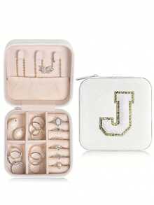 منظم مجوهرات للسفر، صندوق مجوهرات بحرف أولي، أحرف قابلة للتخصيص، منظم مجوهرات متعدد الوظائف، تنظيم وتخزين المجوهرات، صندوق مجوهرات مدمج، منظم مستحضرات التجميل، منظم طلاء الأظافر، ضروريات السفر، ضروريات الرحلات البحرية، ضروريات السفر، للخواتم والقلائد والأقراط تخزين المجوهرات، هدايا لوصيفات العروس، هدايا شخصية للنساء، الزوجة، الأم