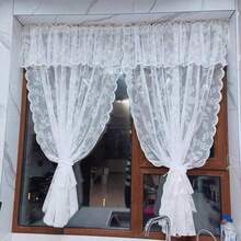 1 bộ rèm ren hoa trắng trang nhã + yếm rèm, thiết kế không cần khoan, dễ dàng lắp đặt, phù hợp cho nhà bếp, phòng ngủ, bệ cửa sổ, cửa ra vào, rèm voan kiểu công chúa. - Vải voan ren trắng + đầu rèm tích hợp - Xem 10