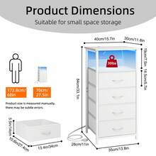 Tomnk 4 Drawers Night Stands With Charging Station, White Beside Table With U-S-B Ports And Outlets, 4 Fabric Storage Drawers With PU Finish, Small Dresser Bed Side Table, Dorm Room Essentials College, Bedroom Furniture - 查看 8