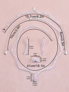 CORUIXI 1 套女士时尚银方晶锆石项链套装，包含泪珠形和马蹄形吊坠，适合婚礼、派对、礼物 - 銀色 - 查看 9
