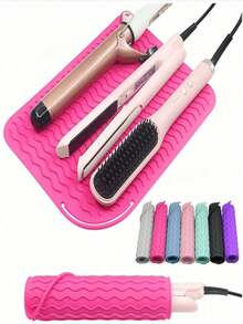 Hairdressing Tool Mat, Universal Size, Suitable For Straightener And Curling Iron, Heat-Resistant Mat, Convenient For Storage And Travel. Thisressing Tool Mat Is Made Of Heat-Resistant Silicone Material, Which Has An Insulation Function,Makeup Bag,Travel Essential - Multicolor - View 5