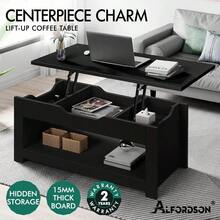 Lift Top Coffee Table With Hidden Compartment And Open Shelf Rising Tabletop Dining Table For Living Room Office Reception Convertible Center Table Black - Black - View 3