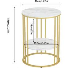 Marble Top Side Table Gold: Small Circle End Tables 40x54cm Sintered Stone Bedside With Metal Golden Legs Modern White Nightstand 2 Tier Round Sofa Coffee Table For Bedroom Living Room Furniture - Gold - View 3