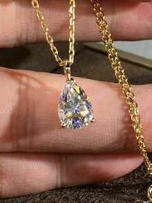 1 chiếc dây chuyền mặt đá Cubic Zirconia thanh lịch, thích hợp làm quà tặng cho phụ nữ vào ngày Valentine, đám cưới, lễ đính hôn, kỷ niệm, tiệc tùng. - Vàng - Xem 9